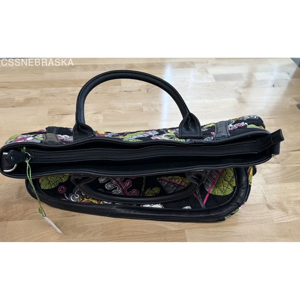 Vera Bradley Moon Blooms Quilted Trapeze Tote Bag Floral‎ Black Trim NWT
